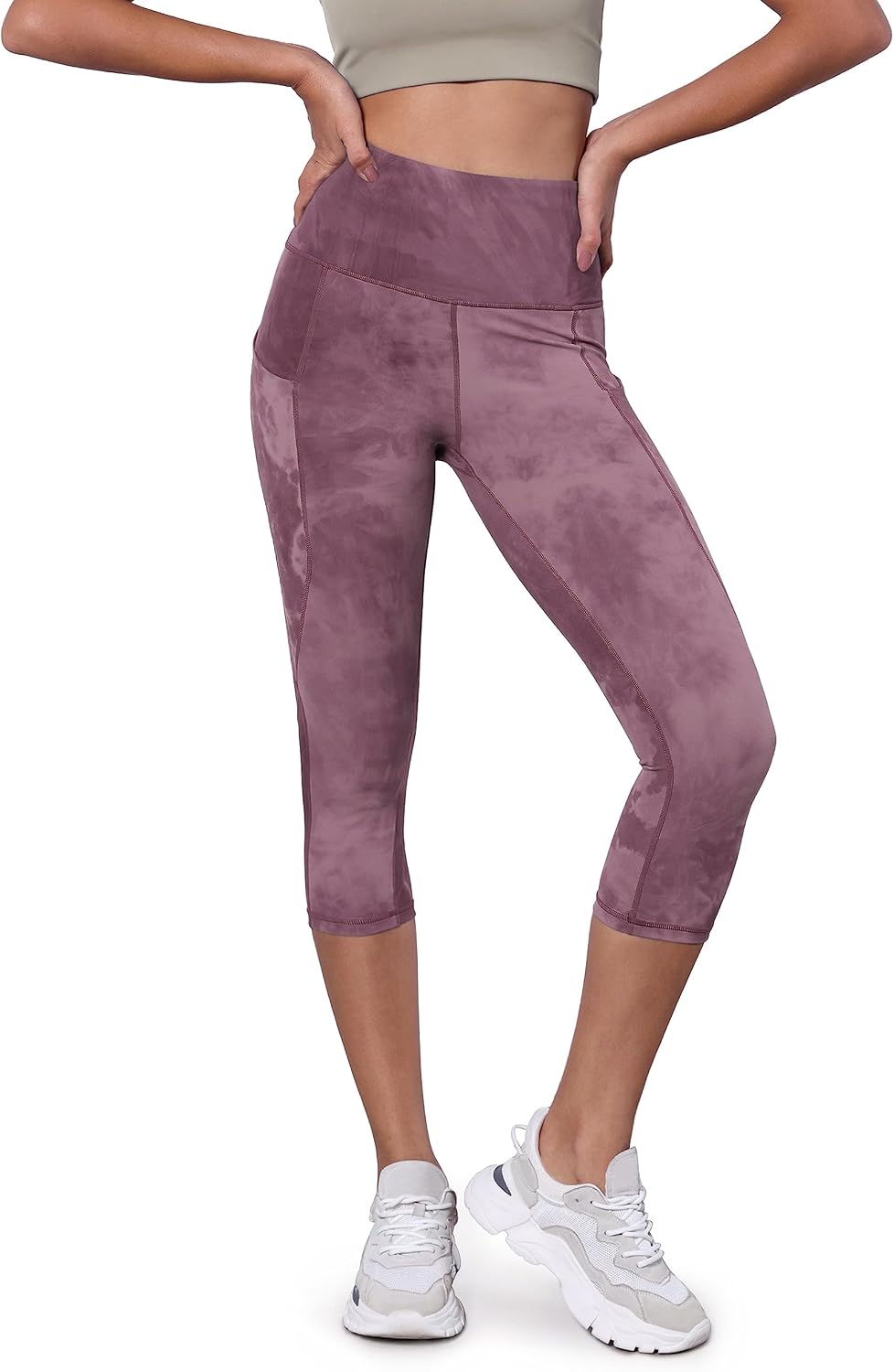 Women's High Waisted Yoga Capris with Pockets, Tummy Control Non See Through Workout Athletic Running Capri Leggings