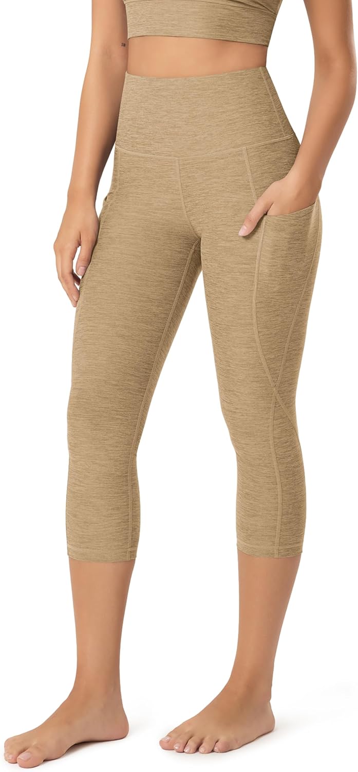 Women's High Waisted Yoga Capris with Pockets, Tummy Control Non See Through Workout Athletic Running Capri Leggings