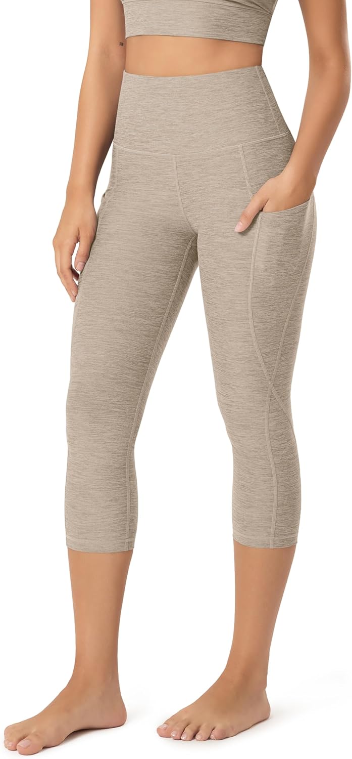 Women's High Waisted Yoga Capris with Pockets, Tummy Control Non See Through Workout Athletic Running Capri Leggings