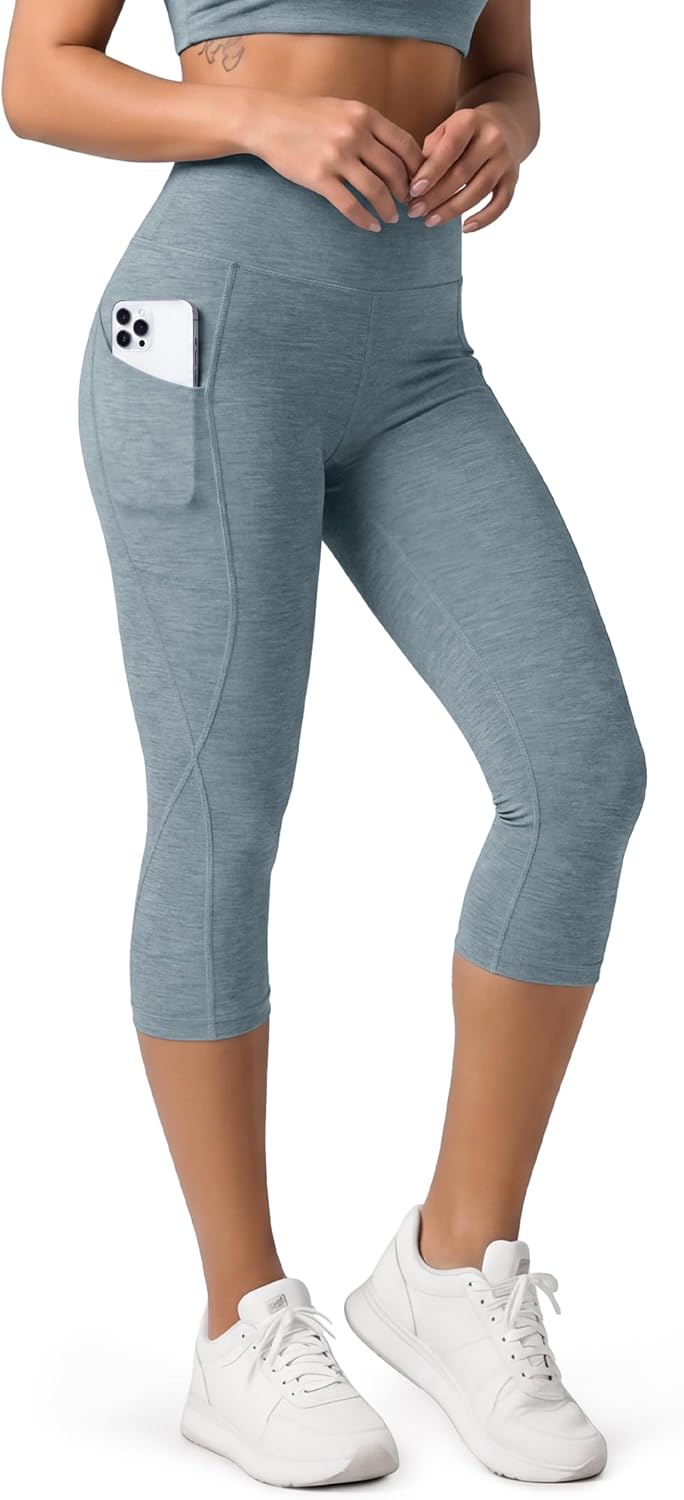Women's High Waisted Yoga Capris with Pockets, Tummy Control Non See Through Workout Athletic Running Capri Leggings