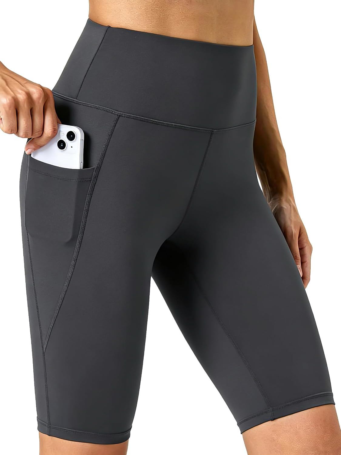 Biker Shorts Women with Pockets - Tummy Control Running Workout Gym Yoga Athletic Spandex Long Shorts