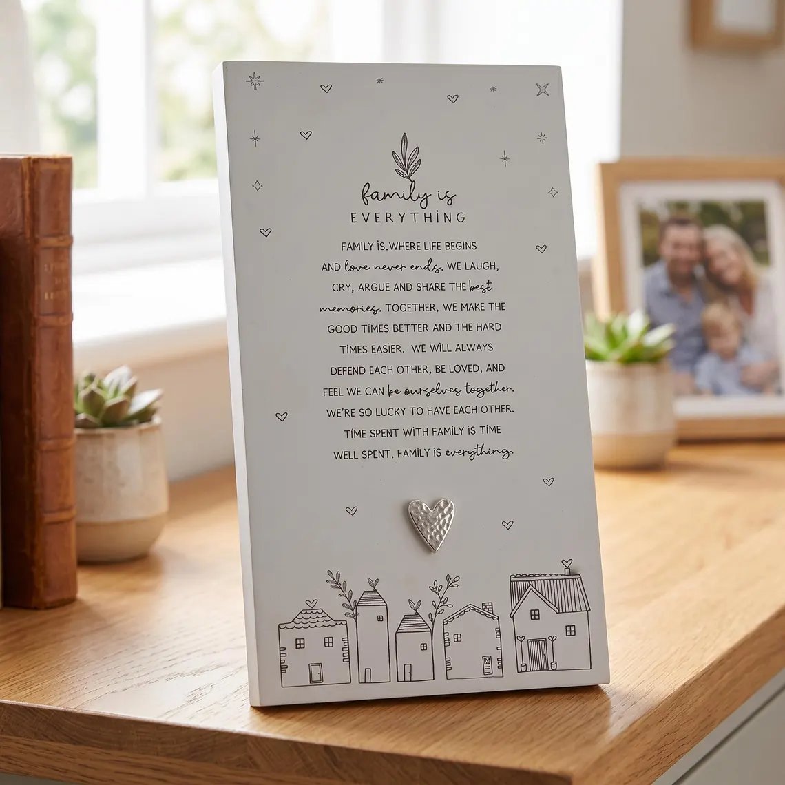 Family Is Everything Plaque Gift – Standing Plaque With Sentimental Quote & Raised Heart