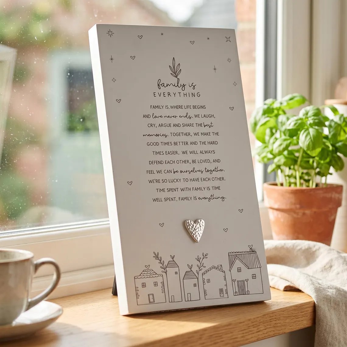 Family Is Everything Plaque Gift – Standing Plaque With Sentimental Quote & Raised Heart