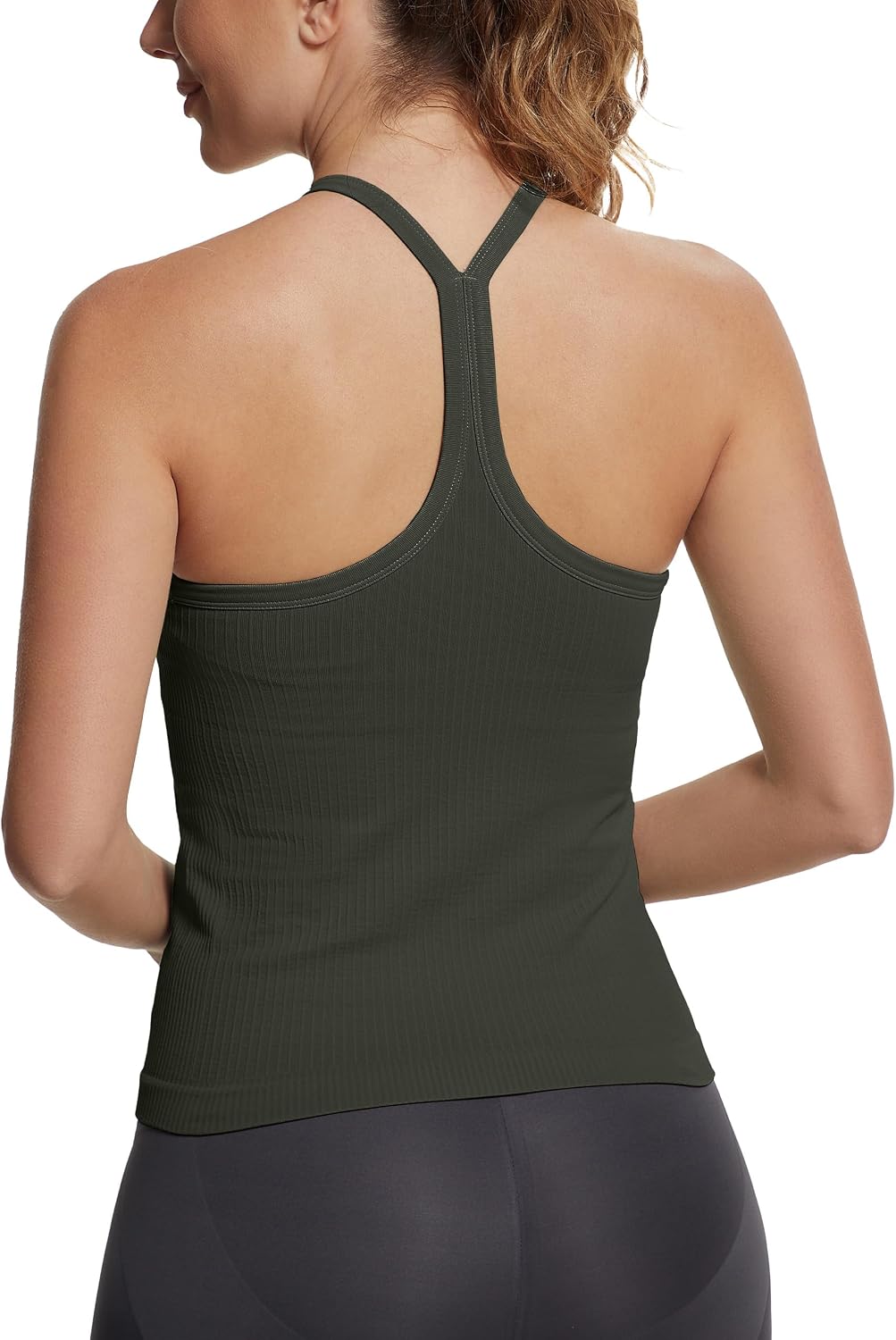 Seamless Workout Tank Tops with Built in Bra，Racerback Athletic Tank Tops Ribbed Soft Yoga Shirts XS-XL