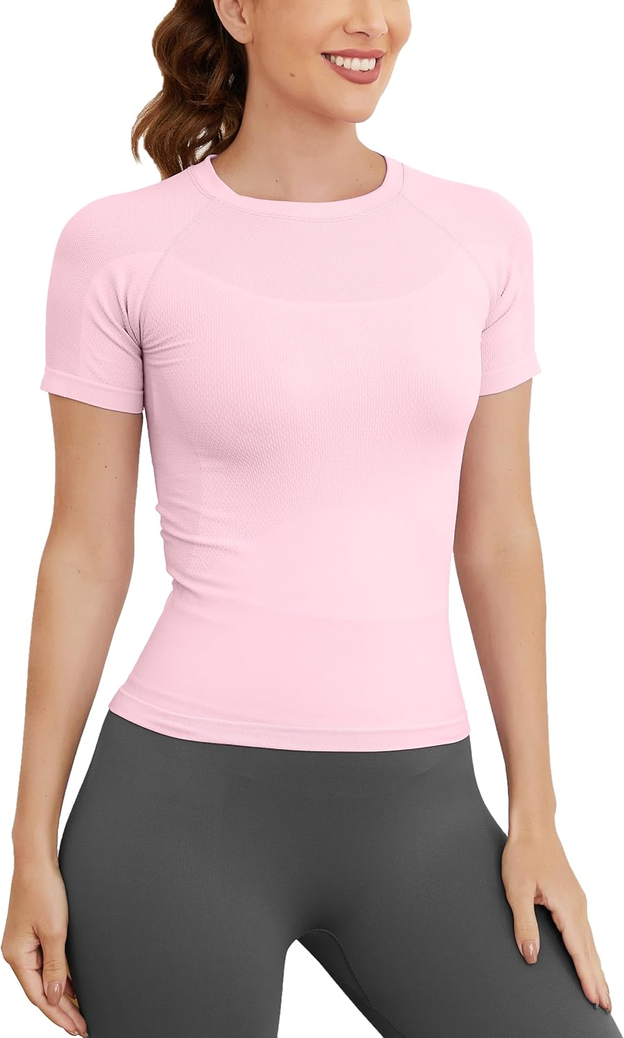 Short Sleeve Workout Tops for Women, Seamless Women's Compression Shirt, Yoga Running Athletic Shirts Soft Gym Tops