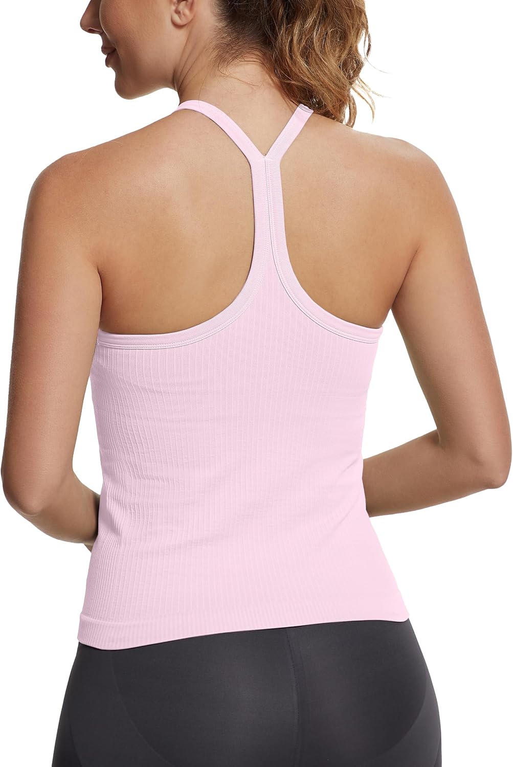 Seamless Workout Tank Tops with Built in Bra，Racerback Athletic Tank Tops Ribbed Soft Yoga Shirts XS-XL