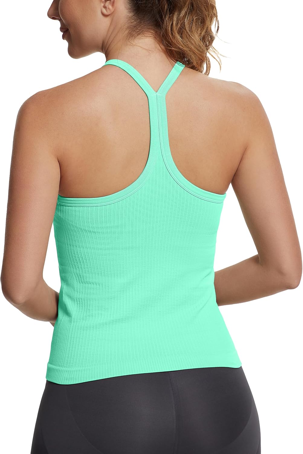 Seamless Workout Tank Tops with Built in Bra，Racerback Athletic Tank Tops Ribbed Soft Yoga Shirts XS-XL