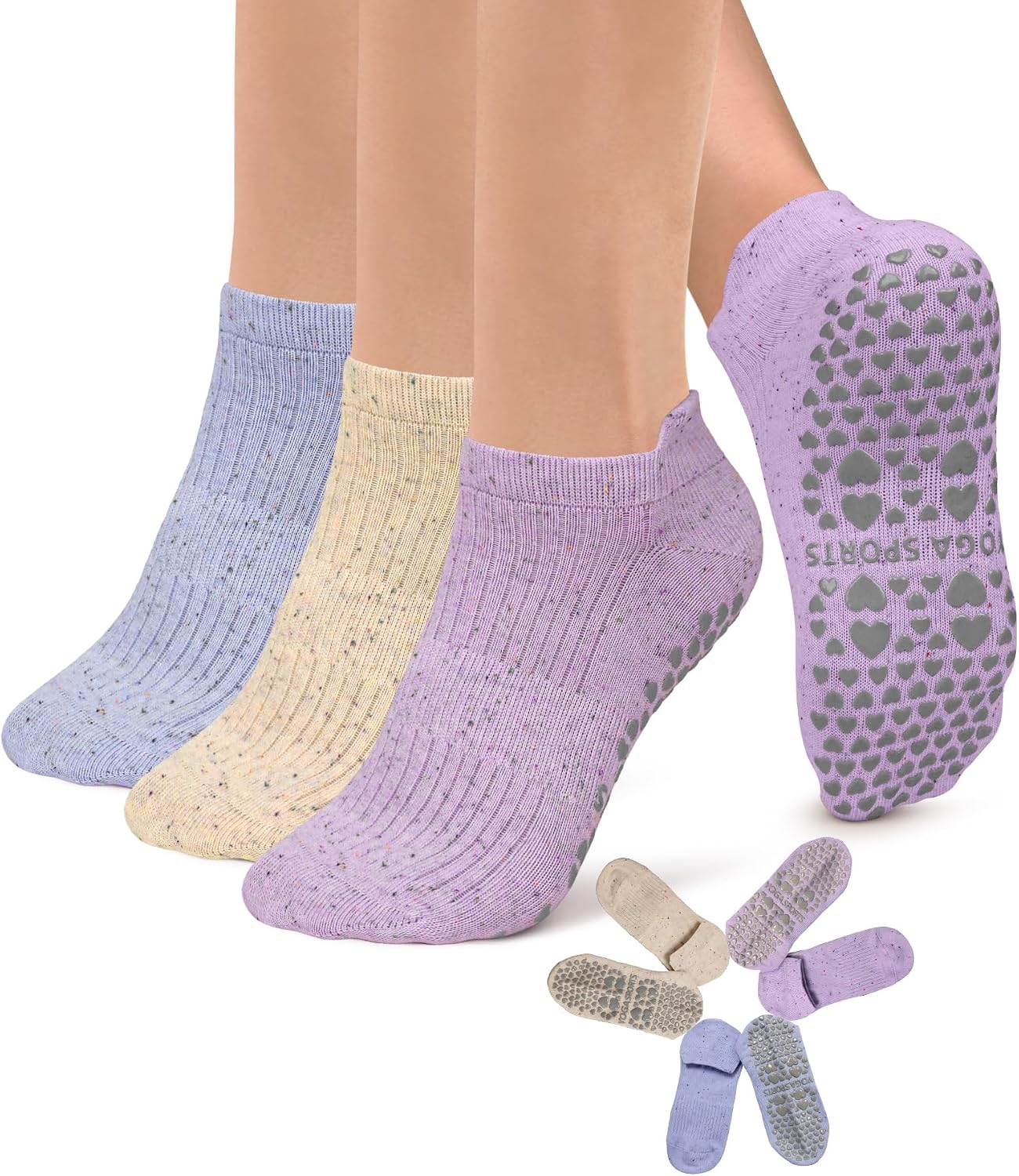 3 Pack Pilates Socks Yoga Socks with Grips for Women Non Slip, Workout, Pure Barre, Ballet, Dance, Hospital Socks
