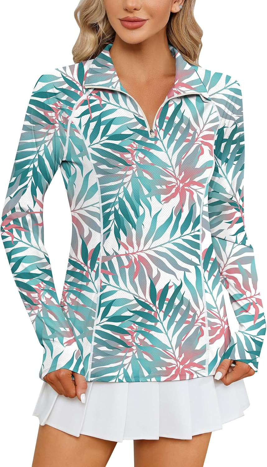 Women Long Sleeve Shirts Sun Protection 1/4 Zip Summer Quick Dry Hiking Shirts Quarter Zip Pullover for Women