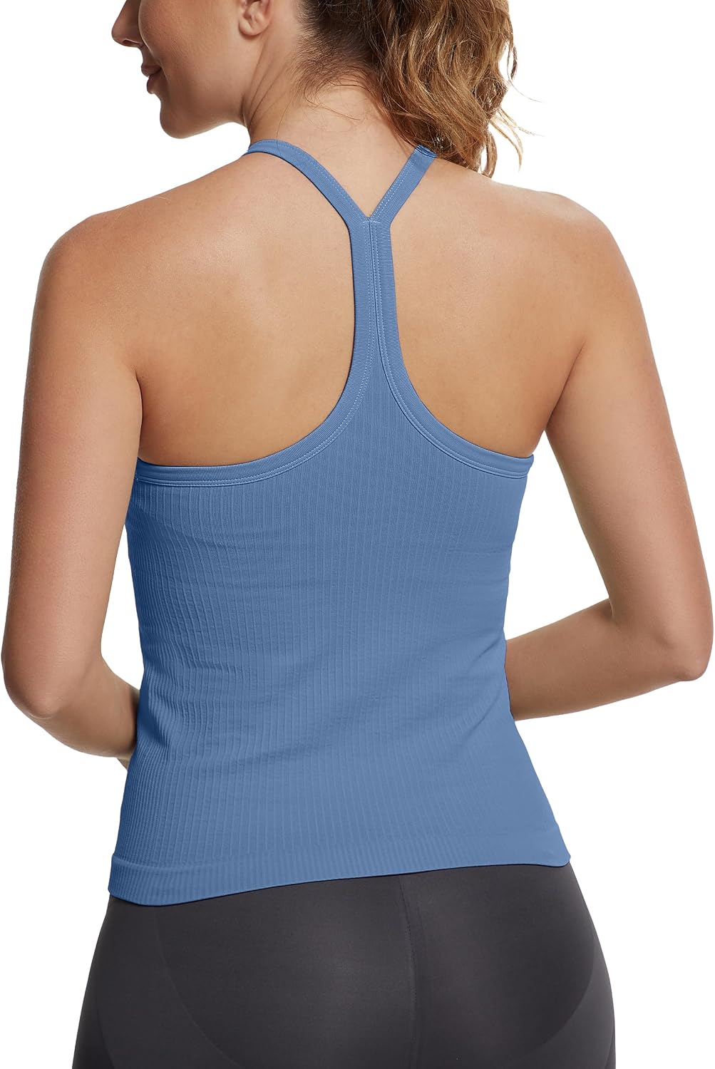 Seamless Workout Tank Tops with Built in Bra，Racerback Athletic Tank Tops Ribbed Soft Yoga Shirts XS-XL