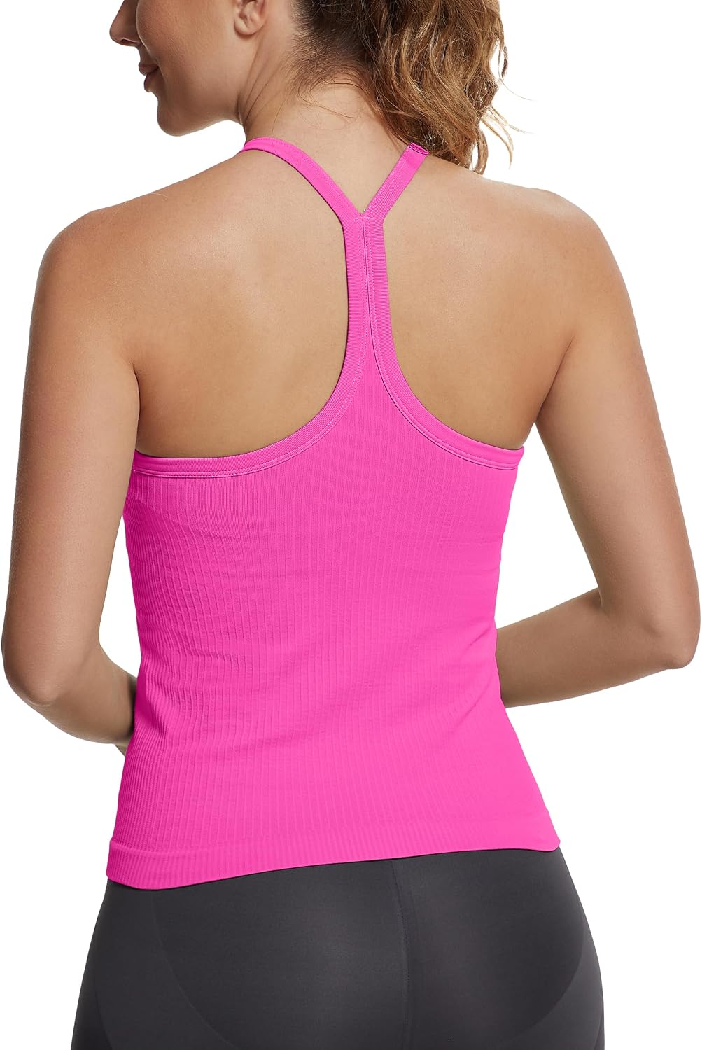 Seamless Workout Tank Tops with Built in Bra，Racerback Athletic Tank Tops Ribbed Soft Yoga Shirts XS-XL
