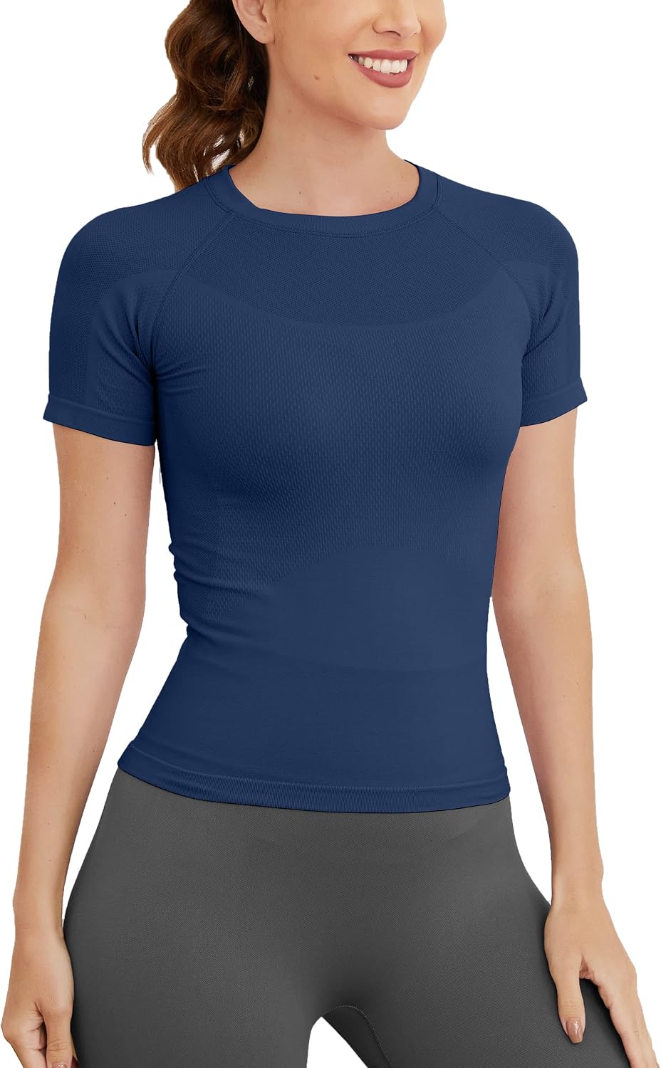 Short Sleeve Workout Tops for Women, Seamless Women's Compression Shirt, Yoga Running Athletic Shirts Soft Gym Tops