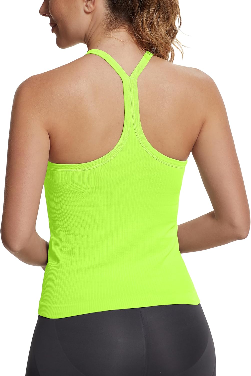 Seamless Workout Tank Tops with Built in Bra，Racerback Athletic Tank Tops Ribbed Soft Yoga Shirts XS-XL