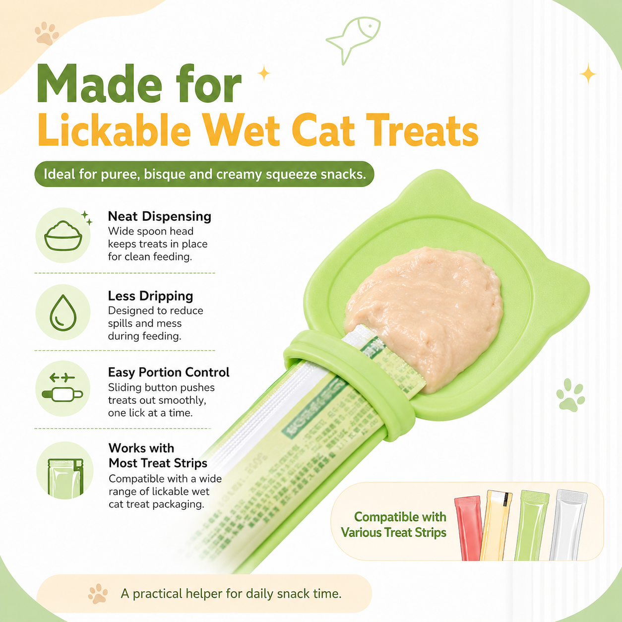 Cat Treat Squeeze Spoon – Cute Cat Head Wet Food Feeder, Treat Dispenser & Feeding Spoon