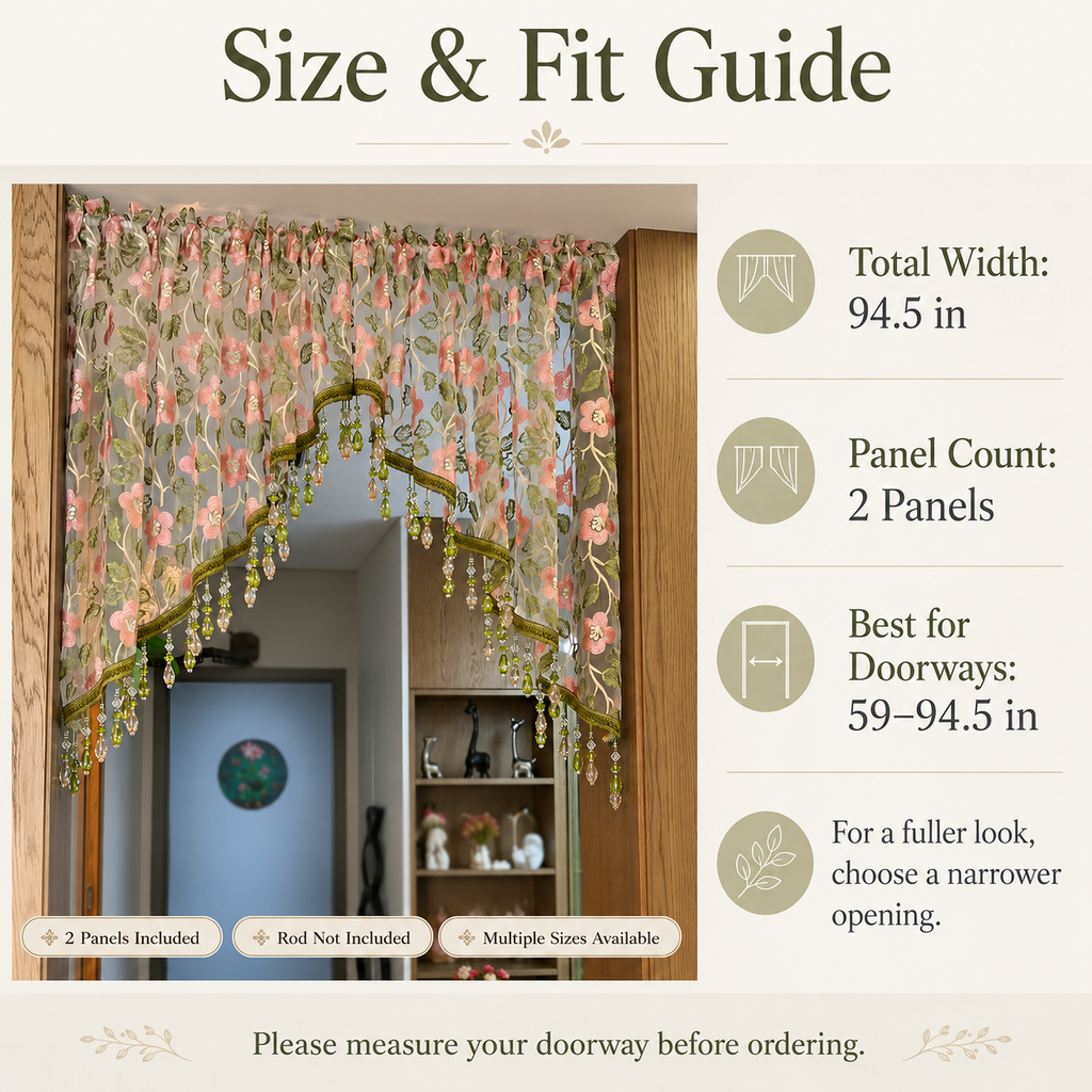 Embroidered Lace Doorway Curtain – Romantic Floral Beaded Sheer Panels
