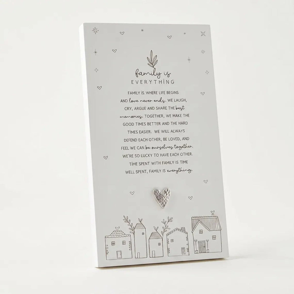 Family Is Everything Plaque Gift – Standing Plaque With Sentimental Quote & Raised Heart