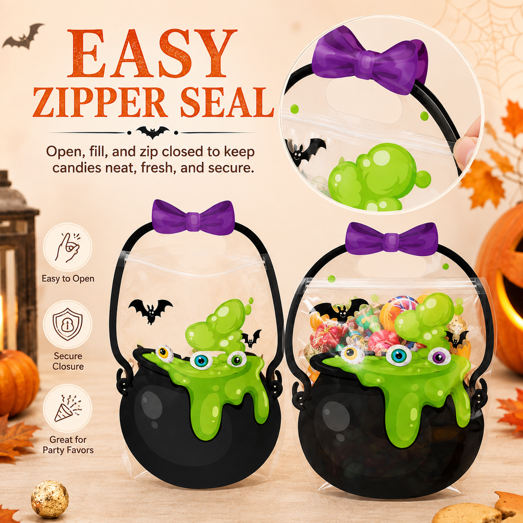 🎃50 Pcs Halloween Goodie Bags Plastic Candy Bag