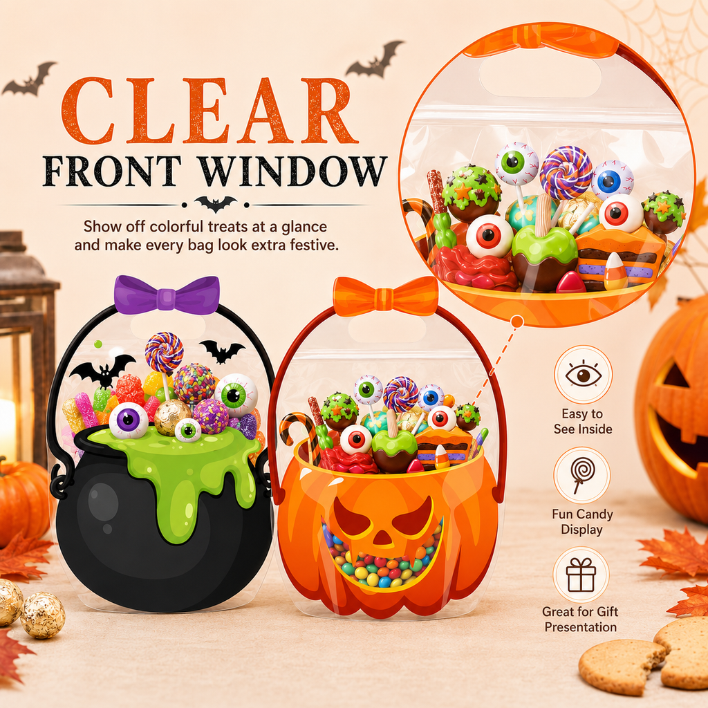 🎃50 Pcs Halloween Goodie Bags Plastic Candy Bag
