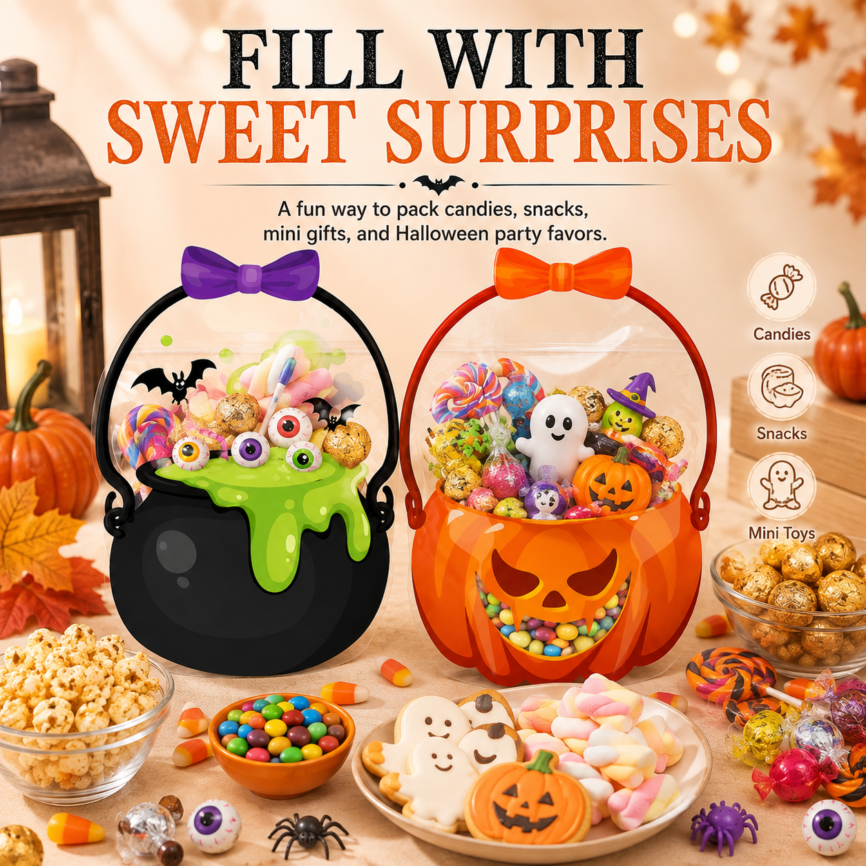 🎃50 Pcs Halloween Goodie Bags Plastic Candy Bag