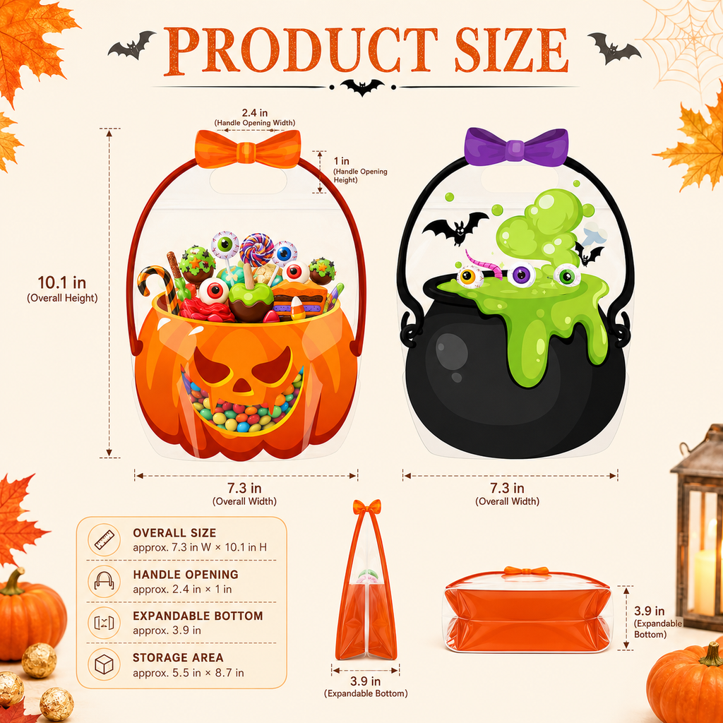 🎃50 Pcs Halloween Goodie Bags Plastic Candy Bag