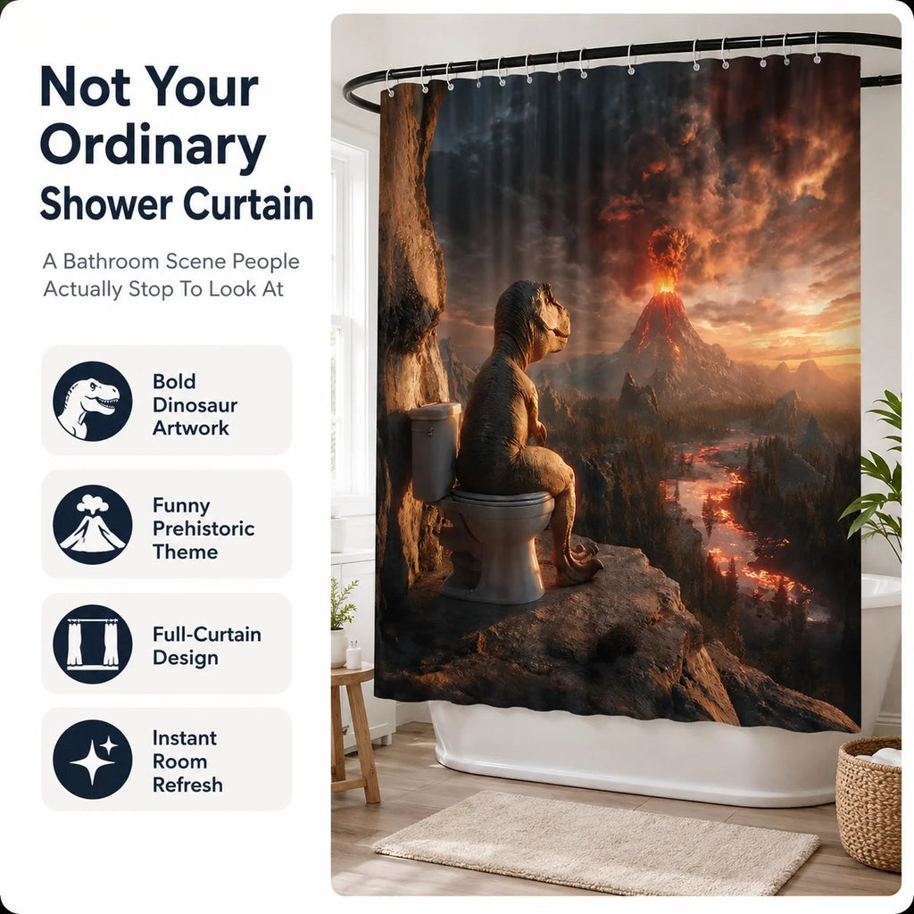 Fun Dinosaur Volcano Bathroom Shower Curtain