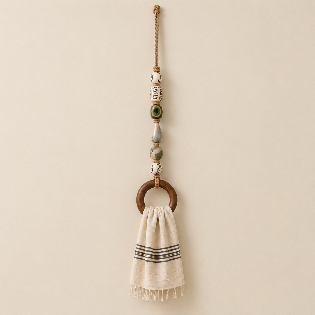 Decorative Beaded Towel Hanger with Wooden Ring