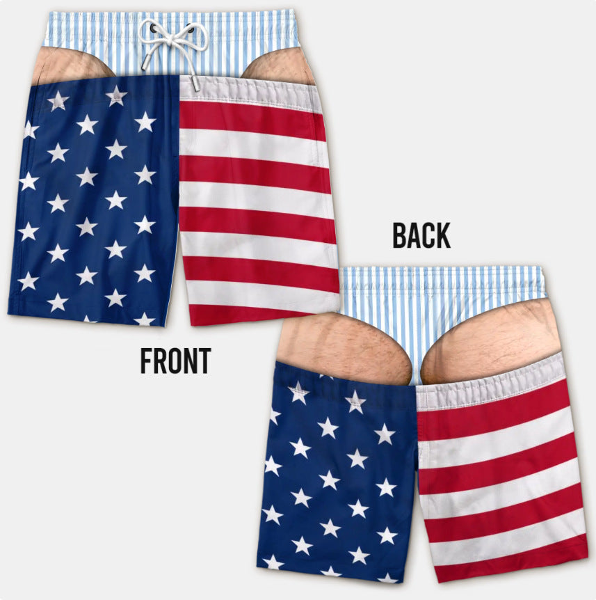 Custom Funny Patriotic Men Swim Trunks - Personalized Birthday Gifts For Husband, Son, Grandson, Brother, Grandpa, Dad, Yourself - Warning Wide Load