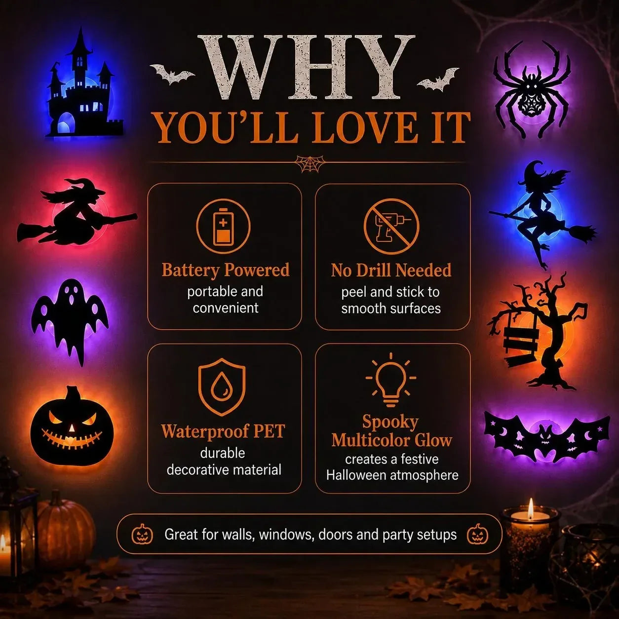 Halloween LED Silhouette Wall Light Stickers