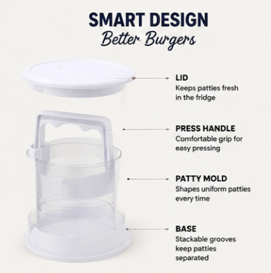 🍔Hamburger Patty Maker Tool for BBQ - Burger Shaper for Meat, Veggie Patties